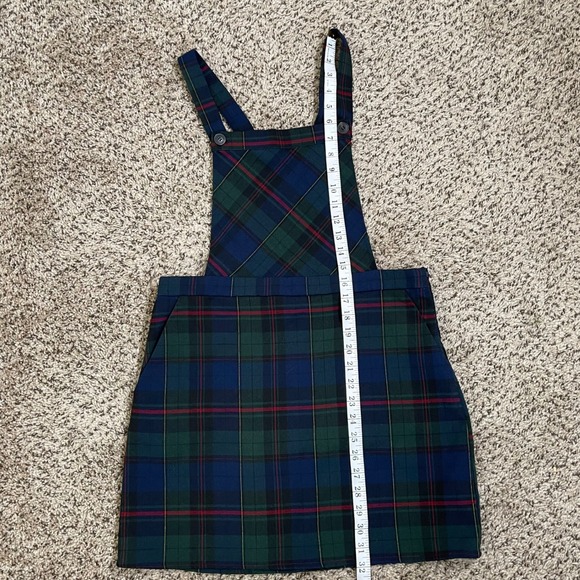 Forever 21 Plaid Jumper Dress Mini Pinafore L Grunge Green Blue Dark Academia - Picture 8 of 8